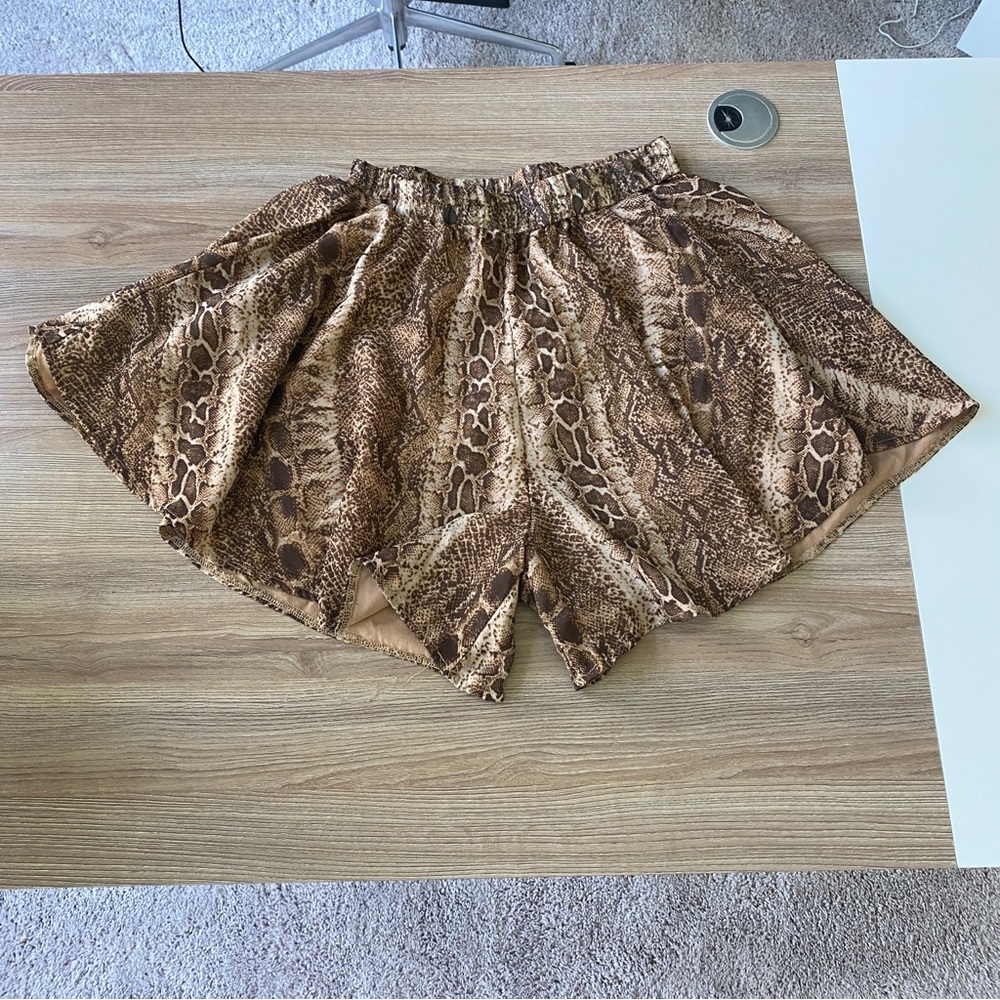 Pretty Little Thing brown snake print high waisted shorts